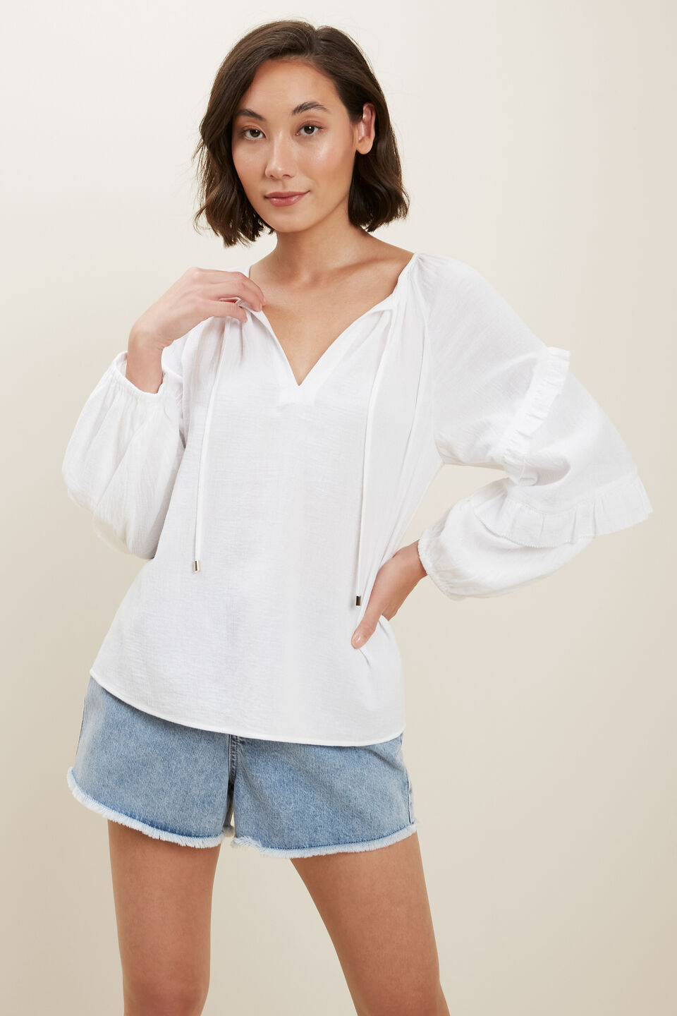 Frill Sleeve Blouse  Whisper White