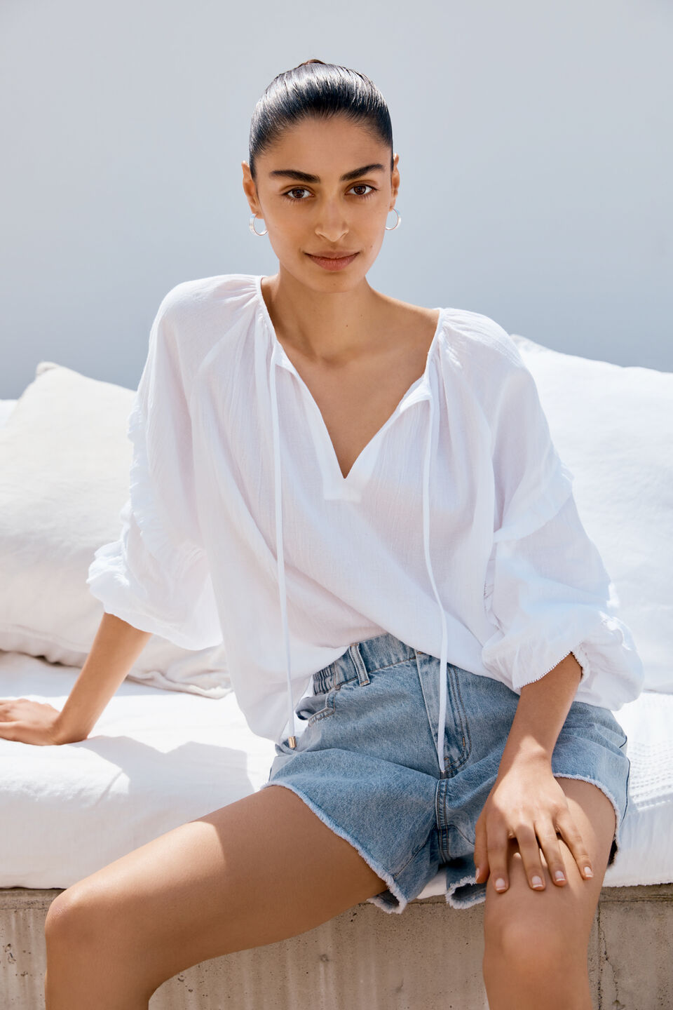 Frill Sleeve Blouse  Whisper White