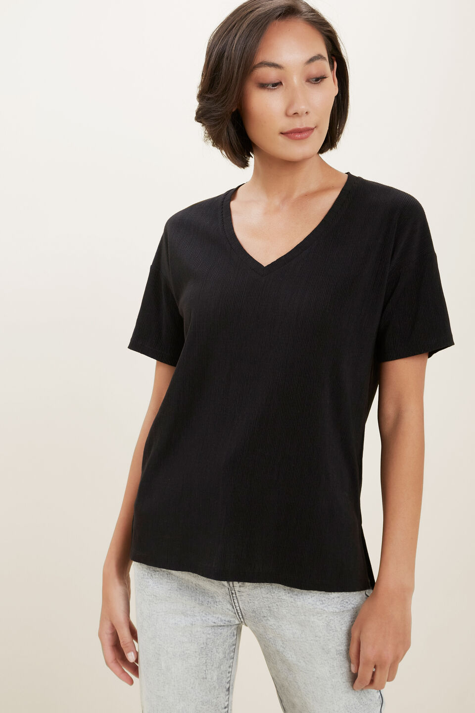 Micro Pleat Tee  Black