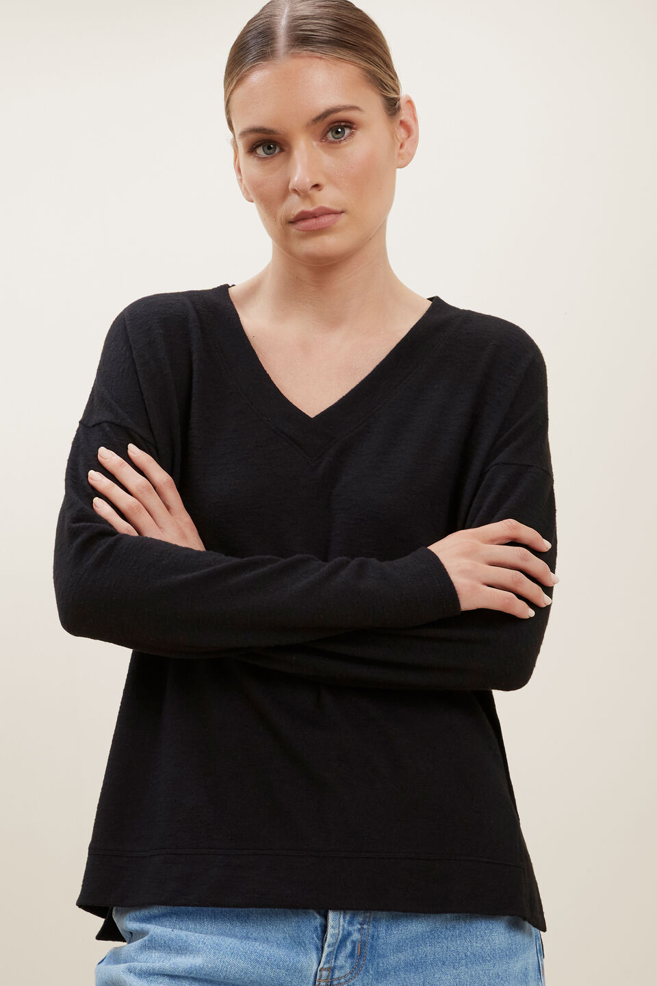 V Neck Supersoft Sweater  Black