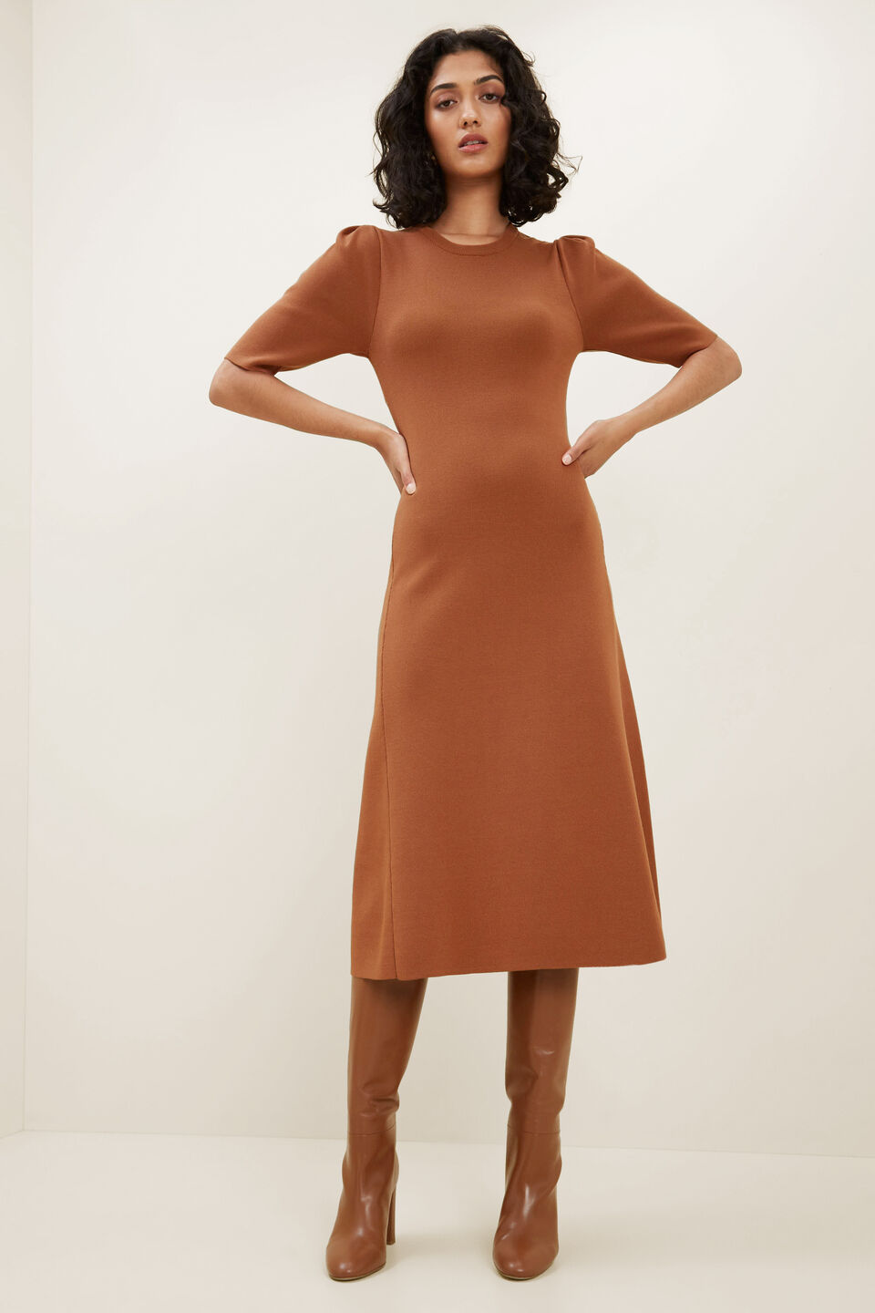 Crepe Knit Dress  Burnt Bronze