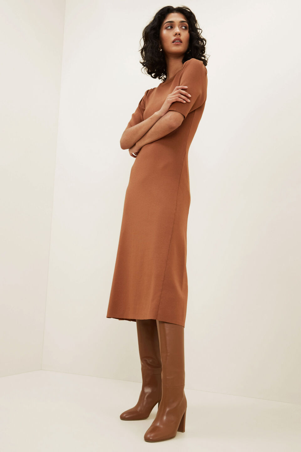Crepe Knit Dress  Burnt Bronze