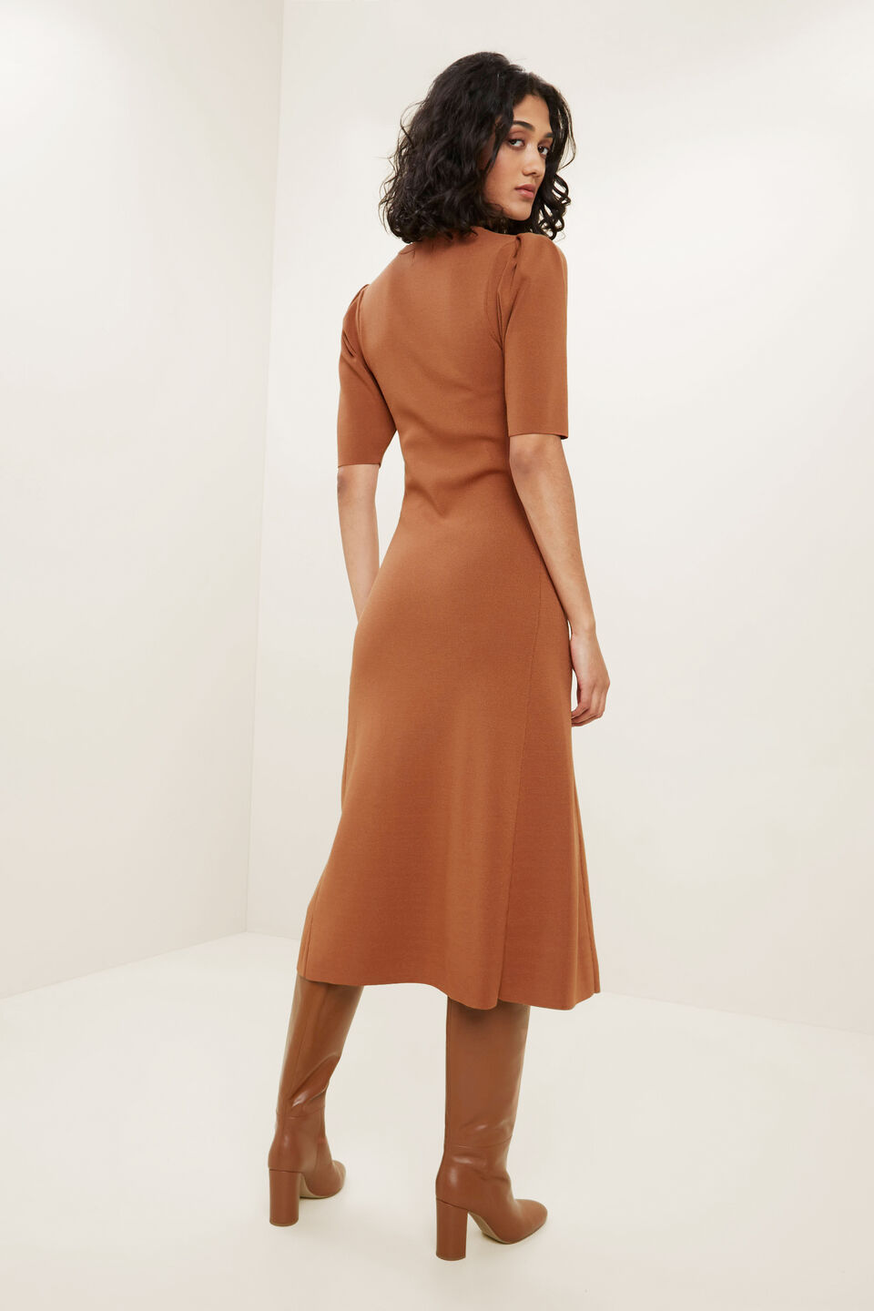 Crepe Knit Dress  Burnt Bronze