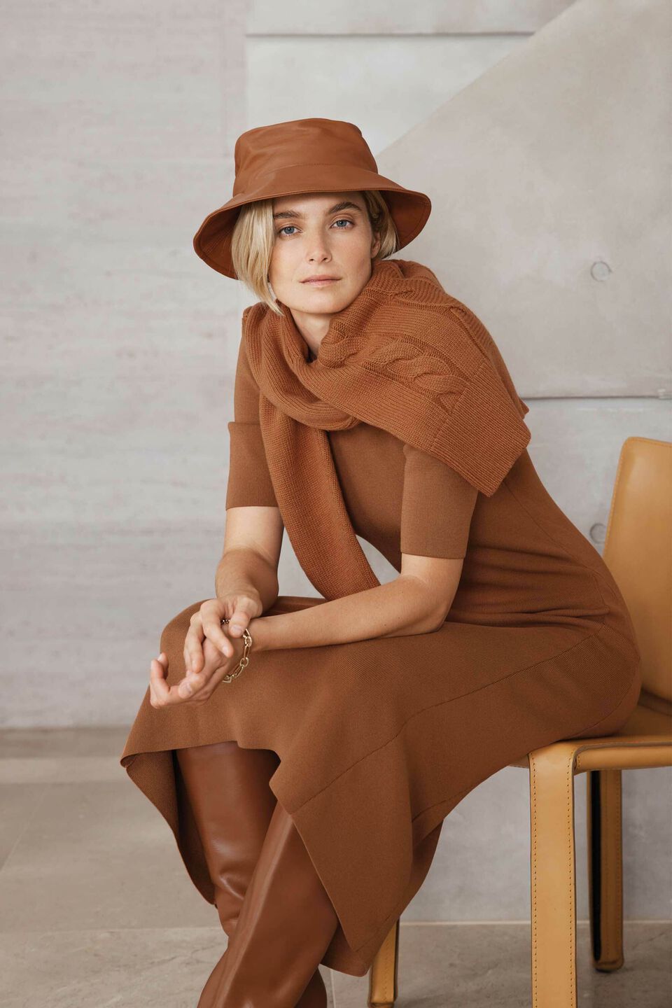 Crepe Knit Dress  Burnt Bronze