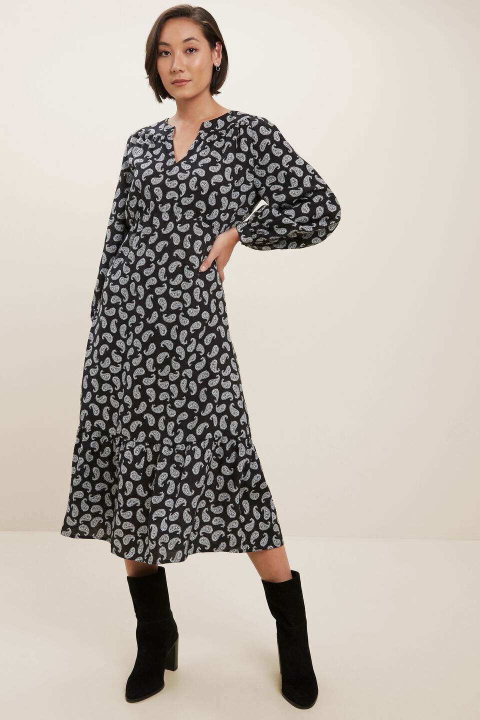 Paisley Midi Dress  Mono Paisley