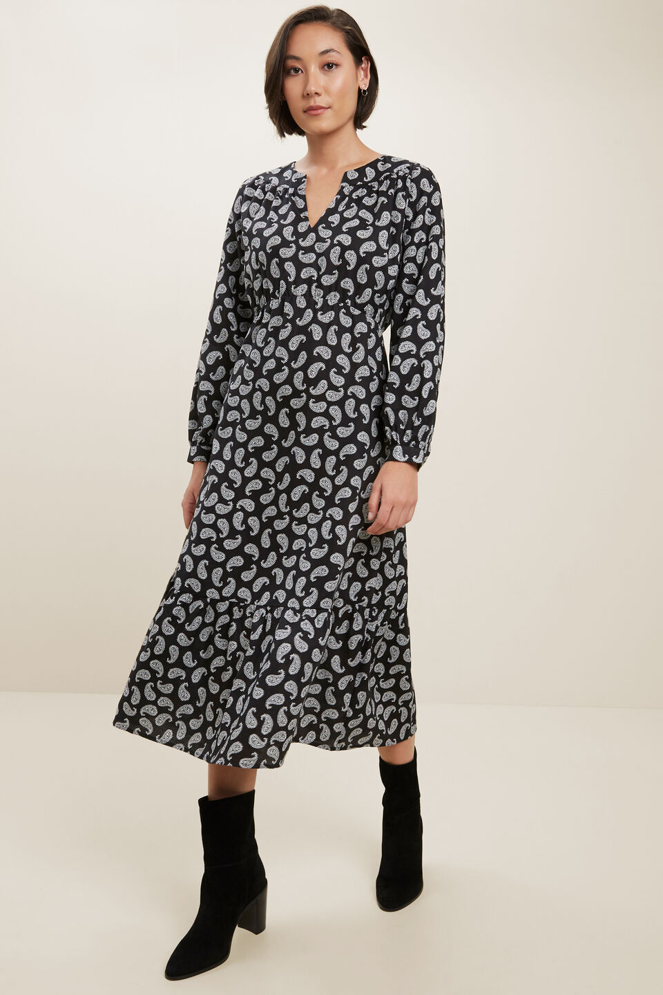 Paisley Midi Dress  Mono Paisley