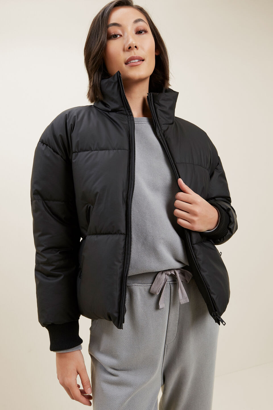 Crop Puffer Jacket  Black