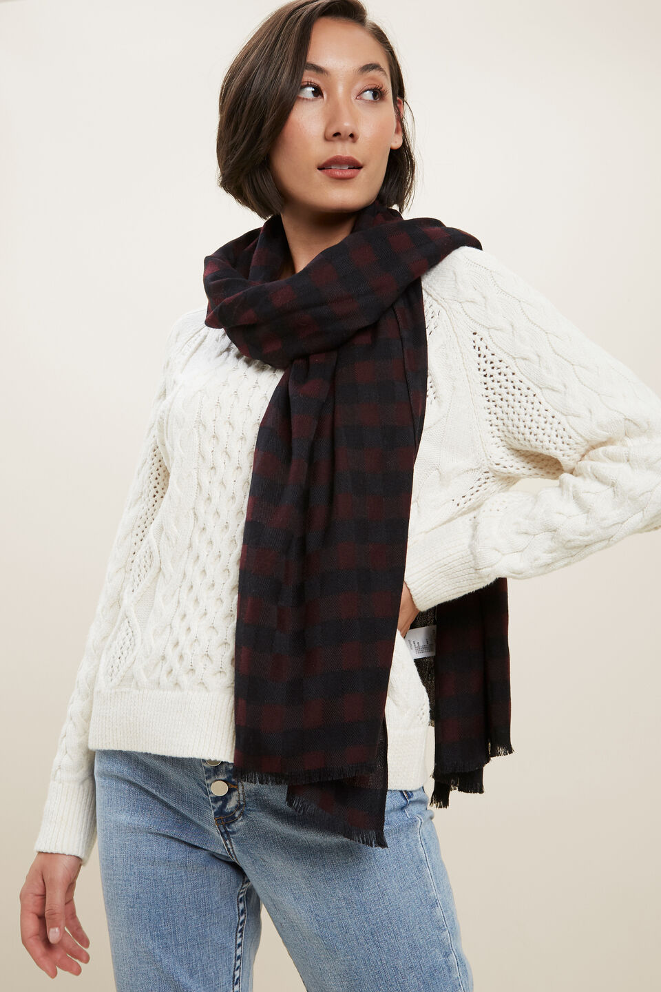 Mini Check Scarf  Plum Black