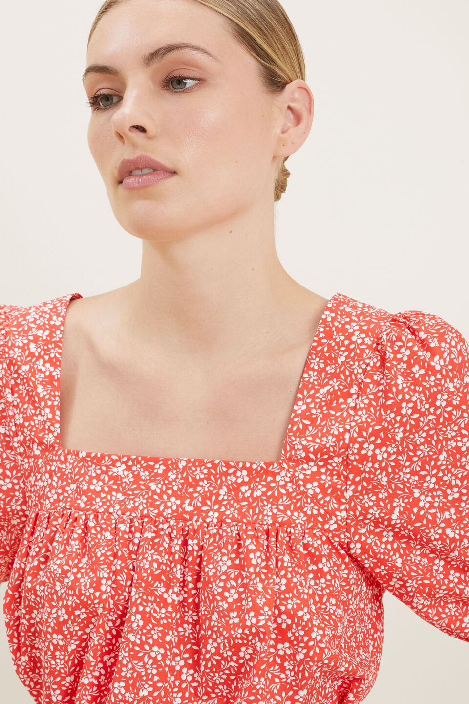Ditsy Square Neck Top  Chilli Red Ditsy