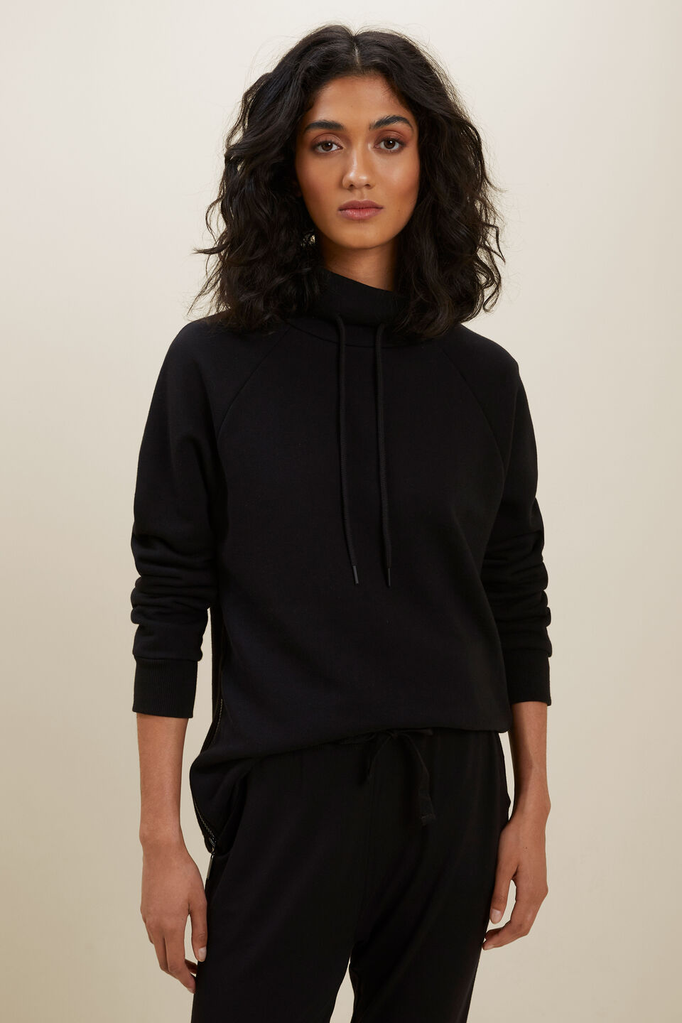Terry Zip Sweater  Black