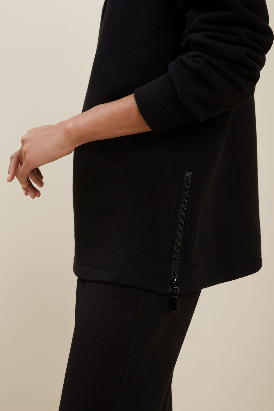 Terry Zip Sweater  Black
