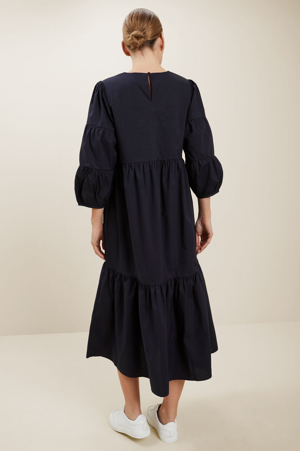 Poplin Tiered Midi Dress  Deep Navy