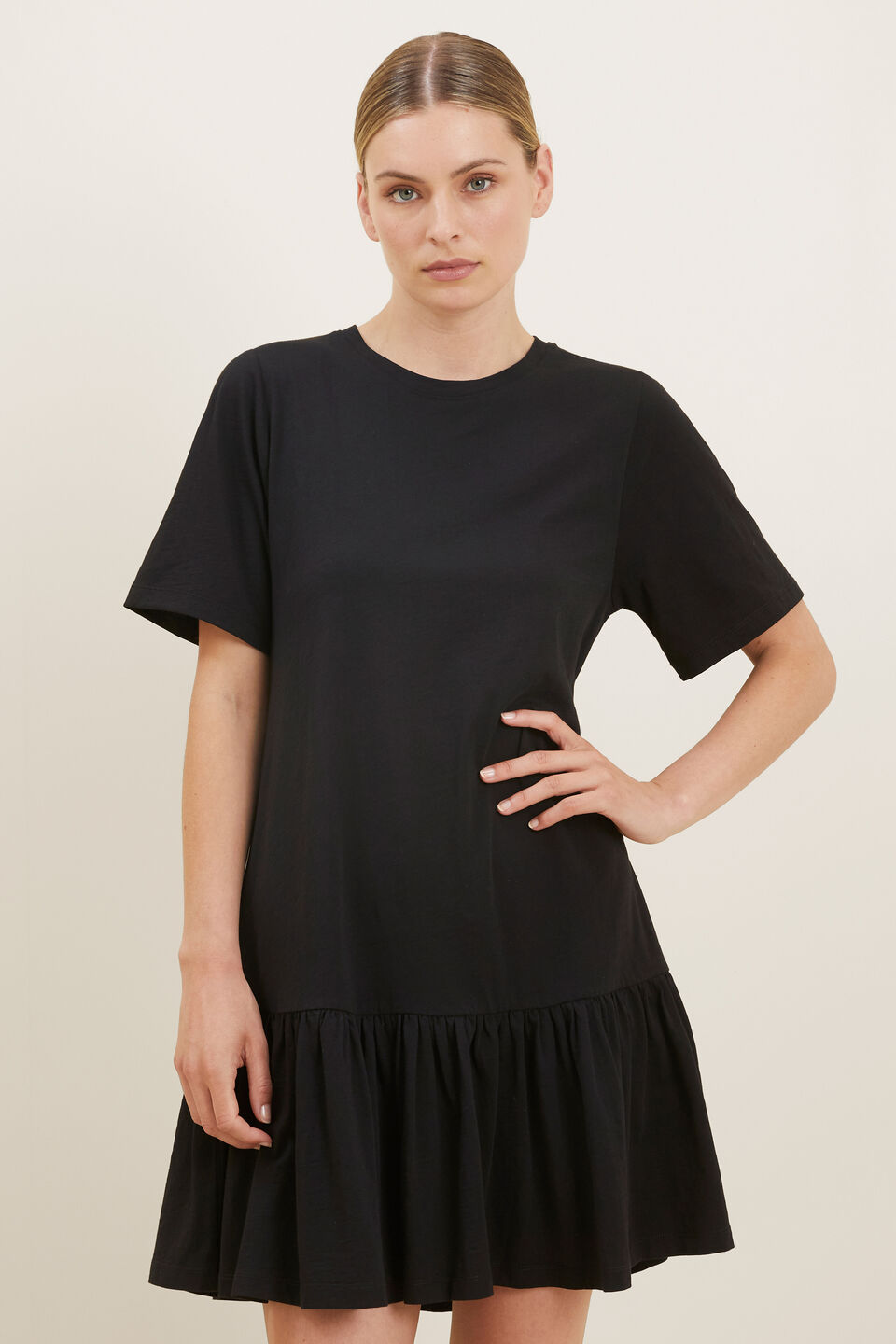 Jersey Tiered Dress  Black