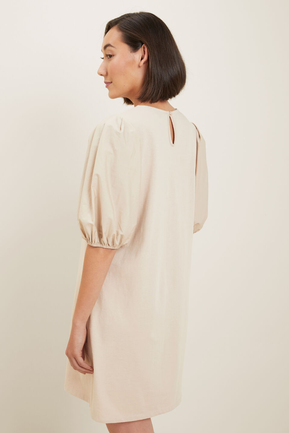 Poplin Sleeve Mini Dress  Sandstone Beige