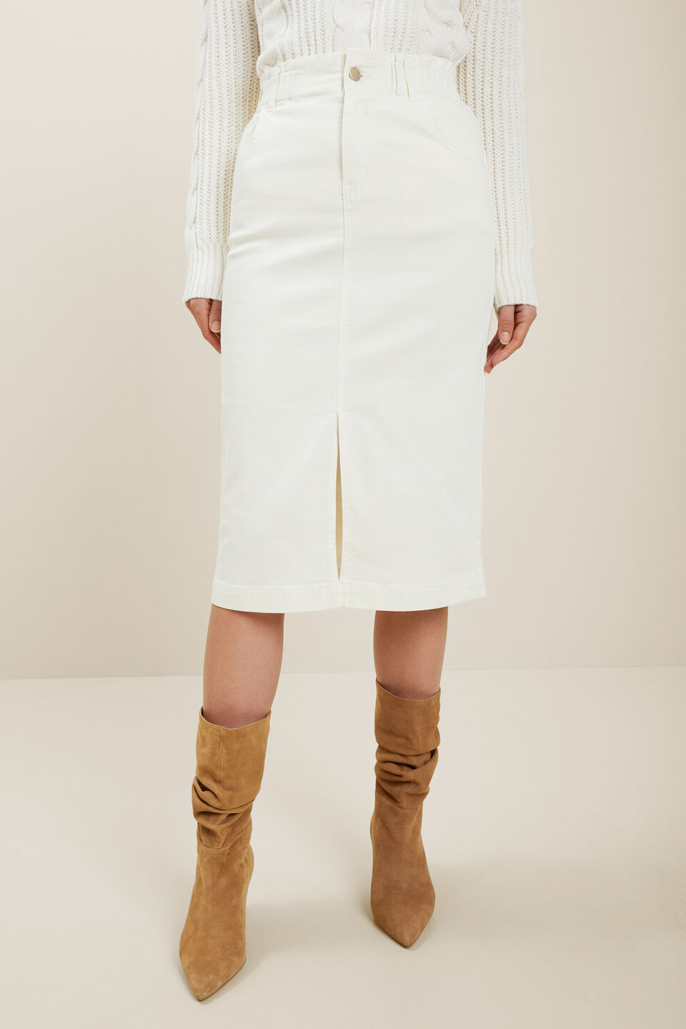 Denim Midi Elastic Skirt  French Vanilla