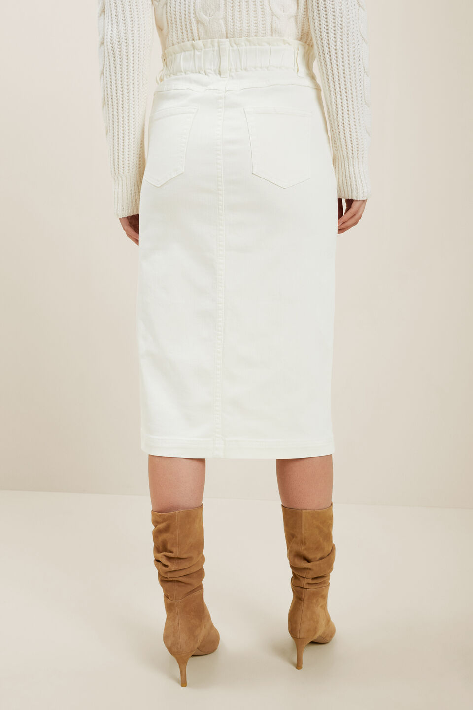 Denim Midi Elastic Skirt  French Vanilla
