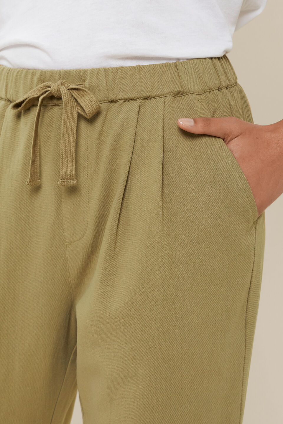 Textured Tie Waist Pant  Sage Green