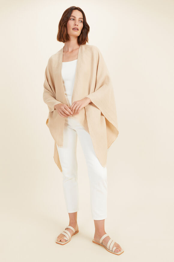 Linen Blend Poncho  Champagne Beige  hi-res