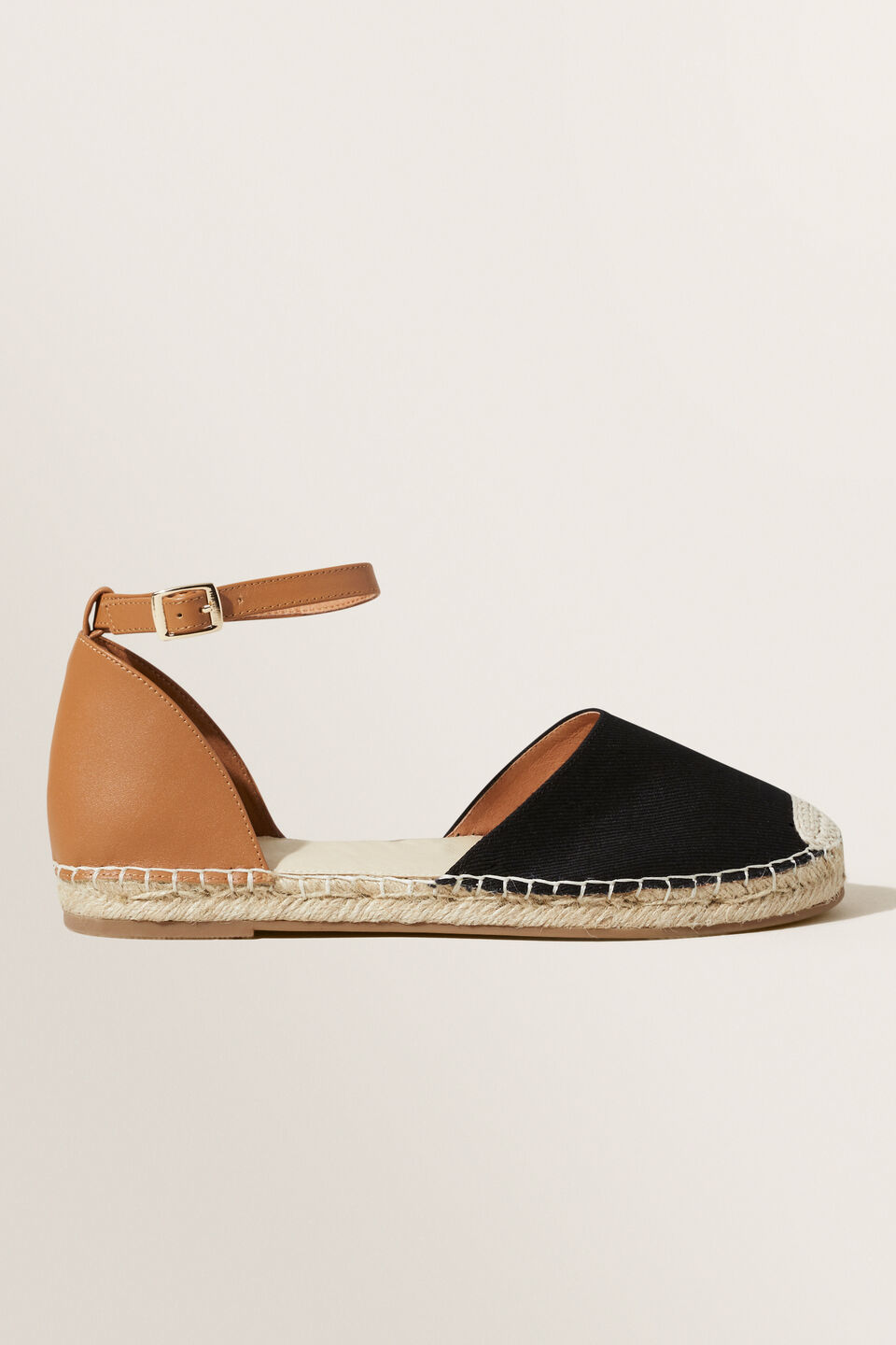 Bella Flat Espadrille  Black Tan