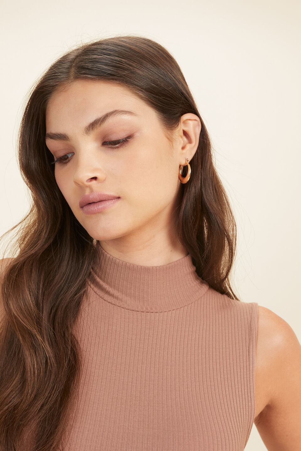 Rib High Neck Tank  Acorn Brown