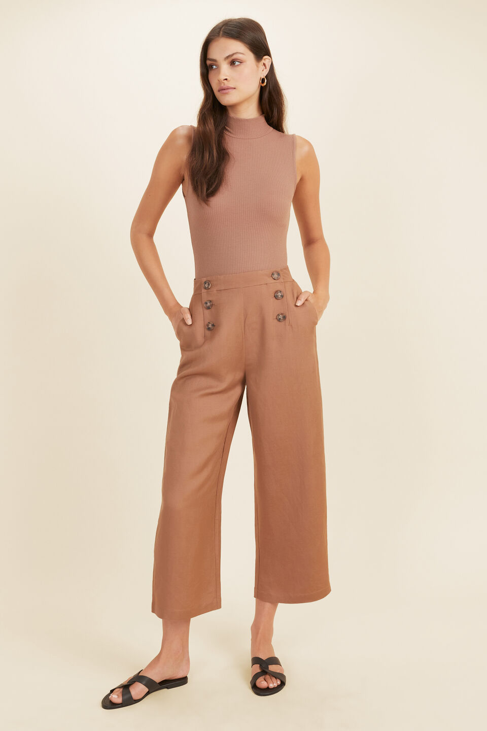 Rib High Neck Tank  Acorn Brown