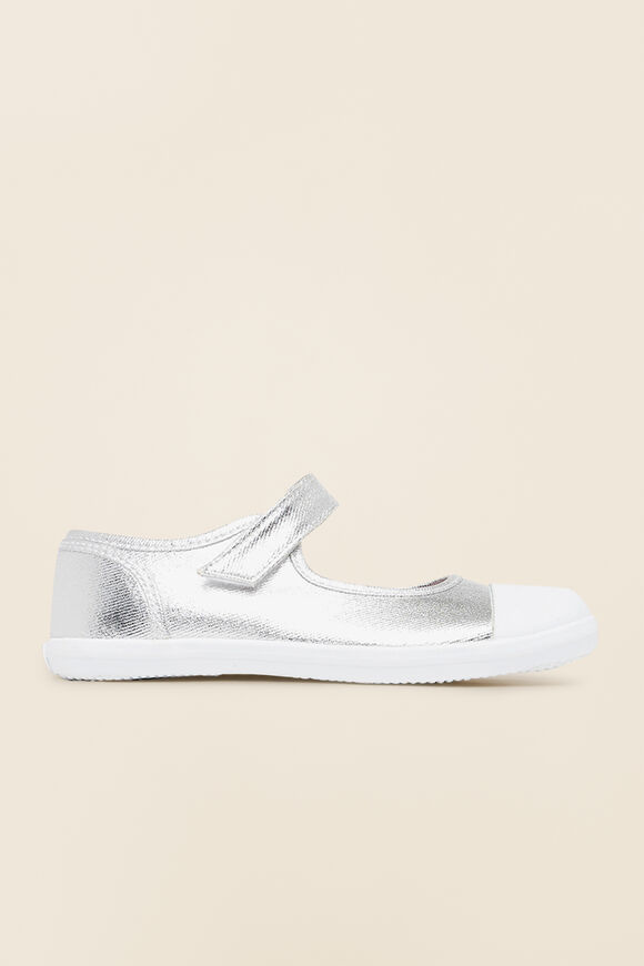 Mary Jane Canvas Shoes  Silver  hi-res