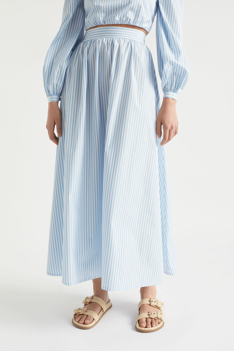 Poplin Stripe Maxi Skirt  Bluebell Stripe