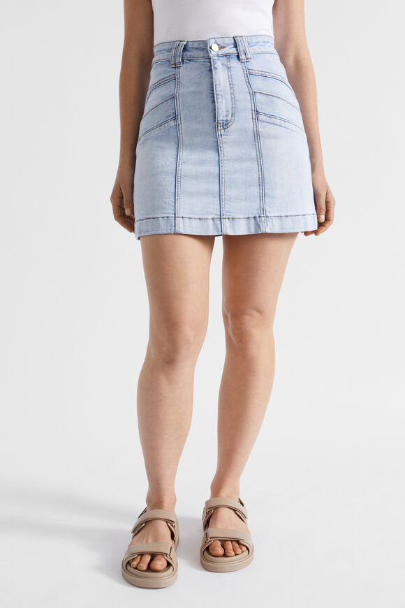 Denim A Line Panel Mini Skirt  Pacific Wash  hi-res