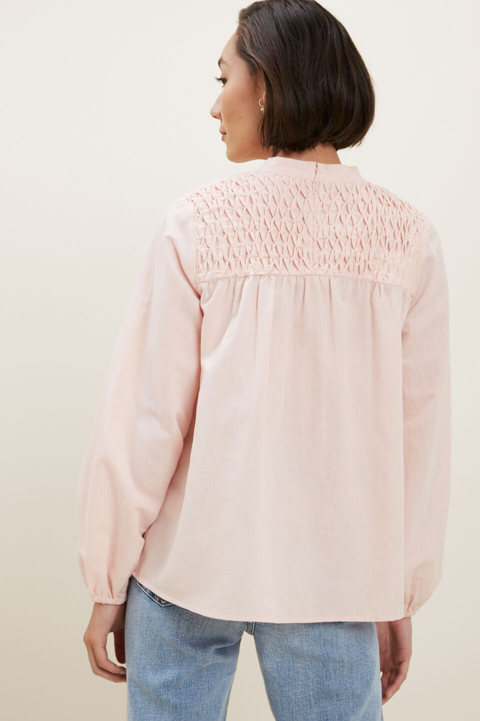 Smock Detail Blouse  Ash Pink