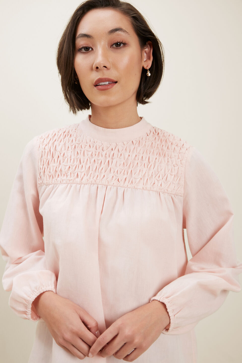 Smock Detail Blouse  Ash Pink