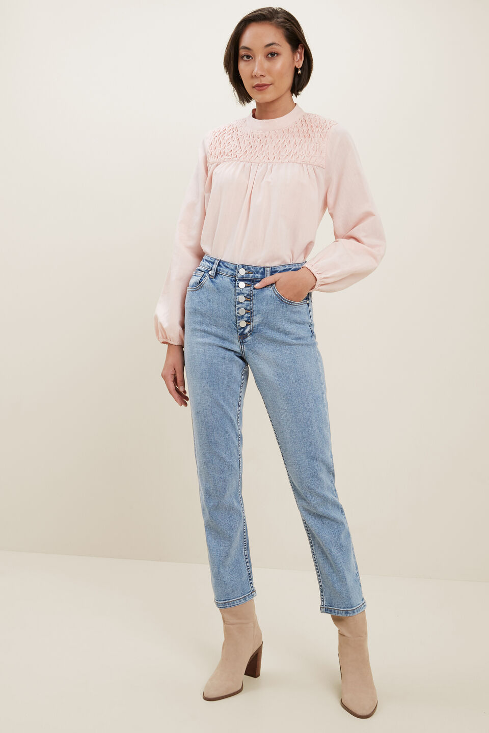 Smock Detail Blouse  Ash Pink