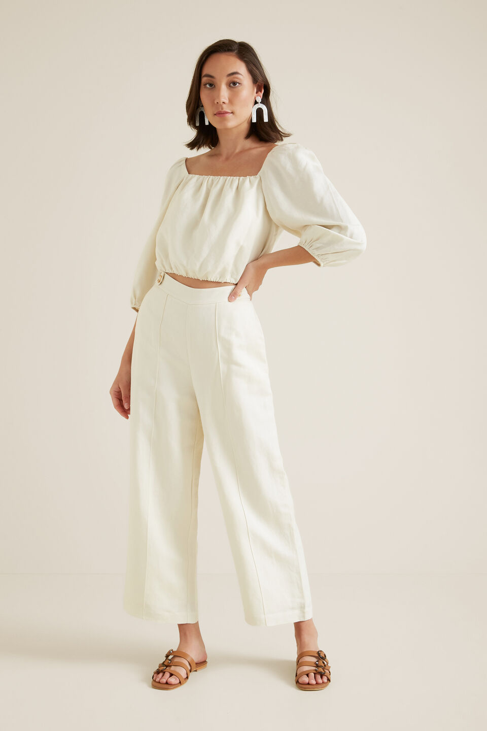 Square Neck Puff Top  Parchment
