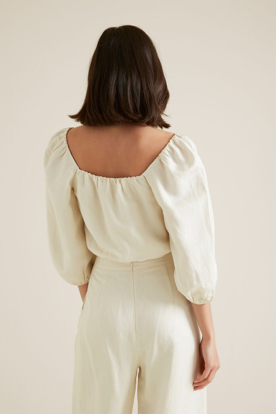 Square Neck Puff Top  Parchment