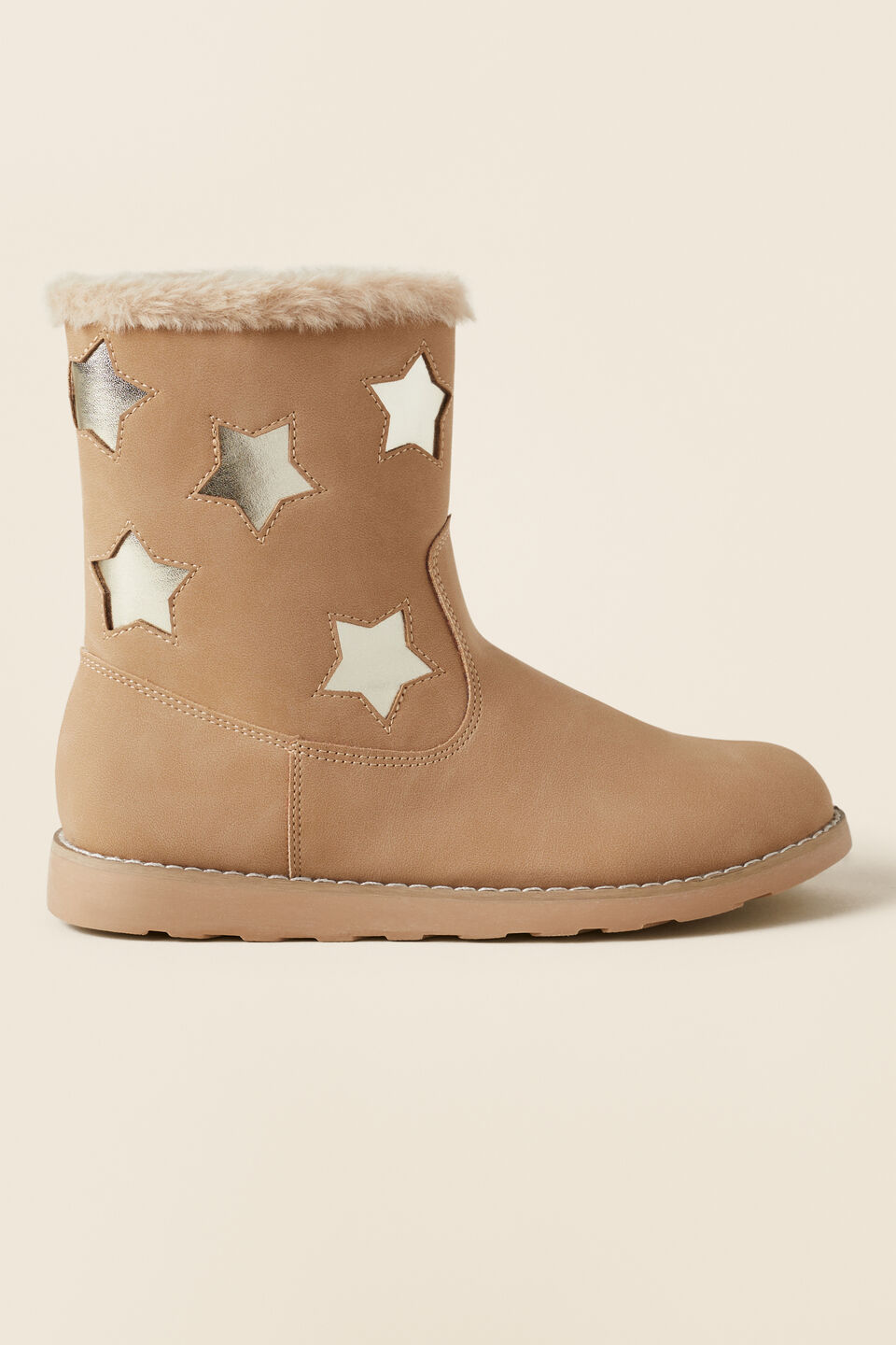 Fur Trim Star Boot  Stone