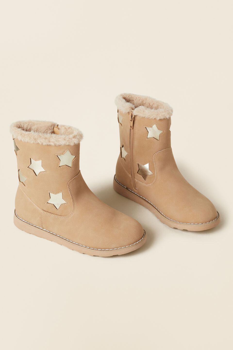 Fur Trim Star Boot  Stone