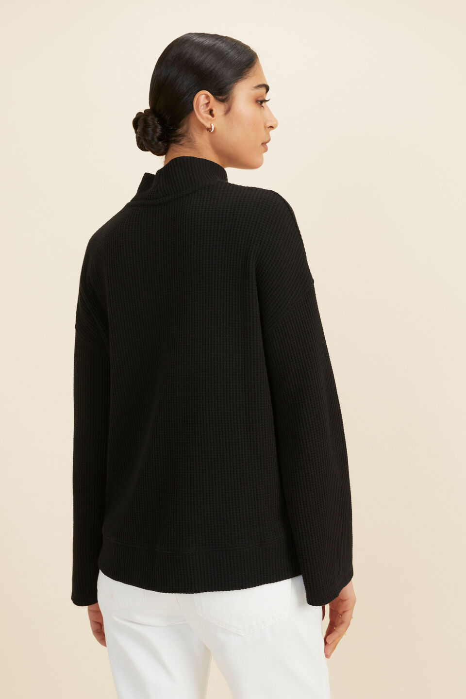 Waffle Mock Neck Sweat  Black