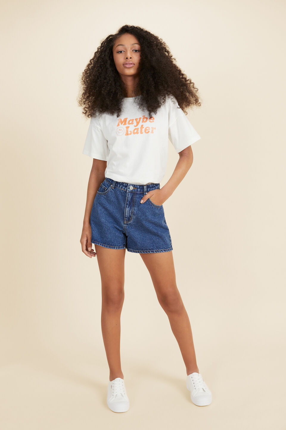 Relaxed Slogan Tee  Cream