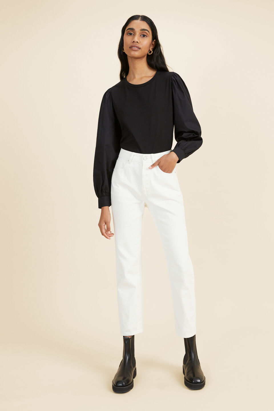 Poplin Sleeve Top  Black