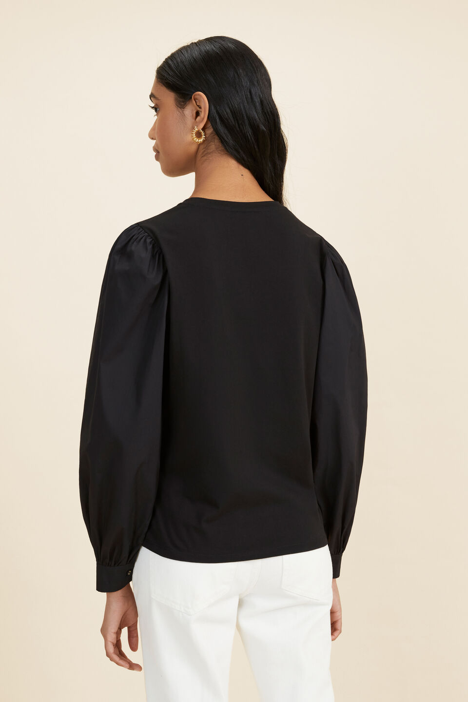 Poplin Sleeve Top  Black