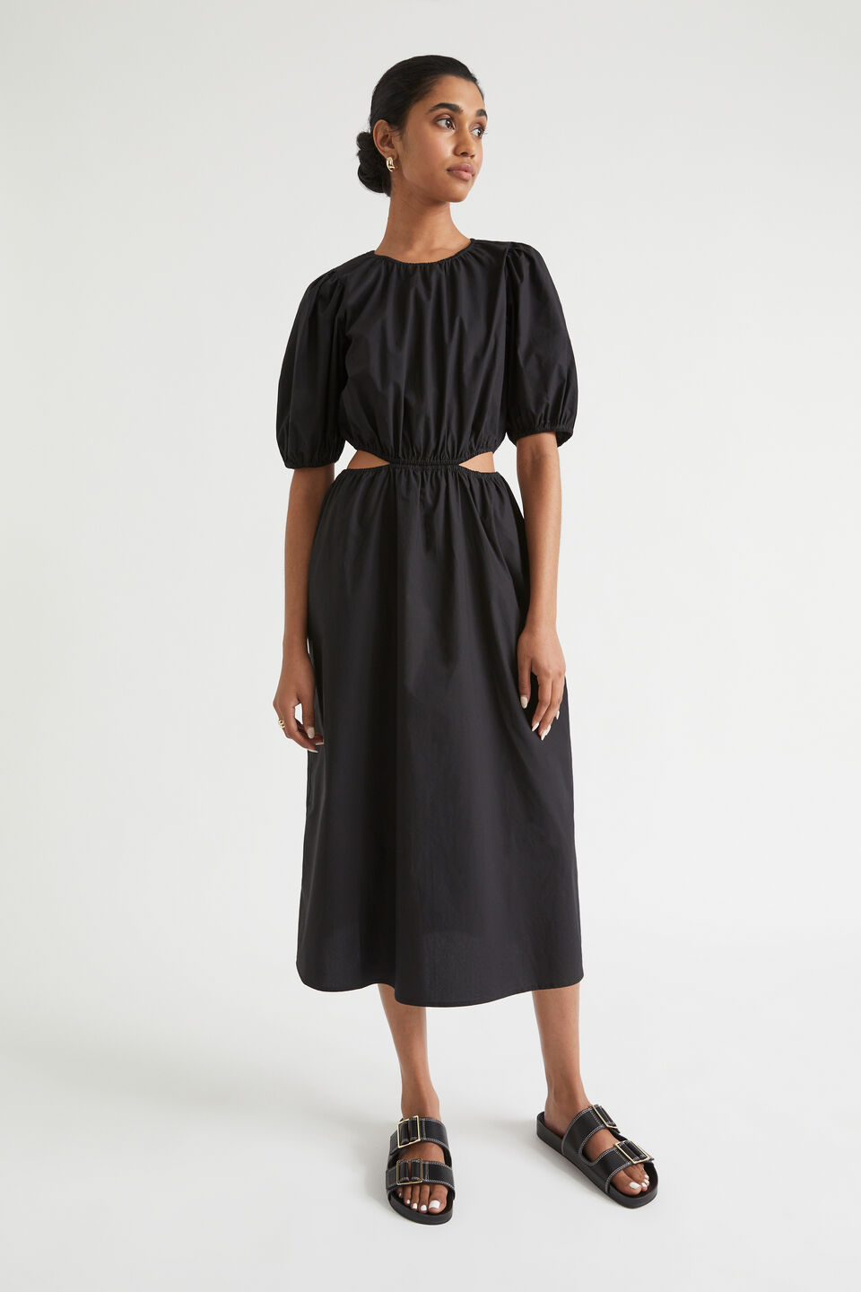 Poplin Cut Out Midi Dress  Black