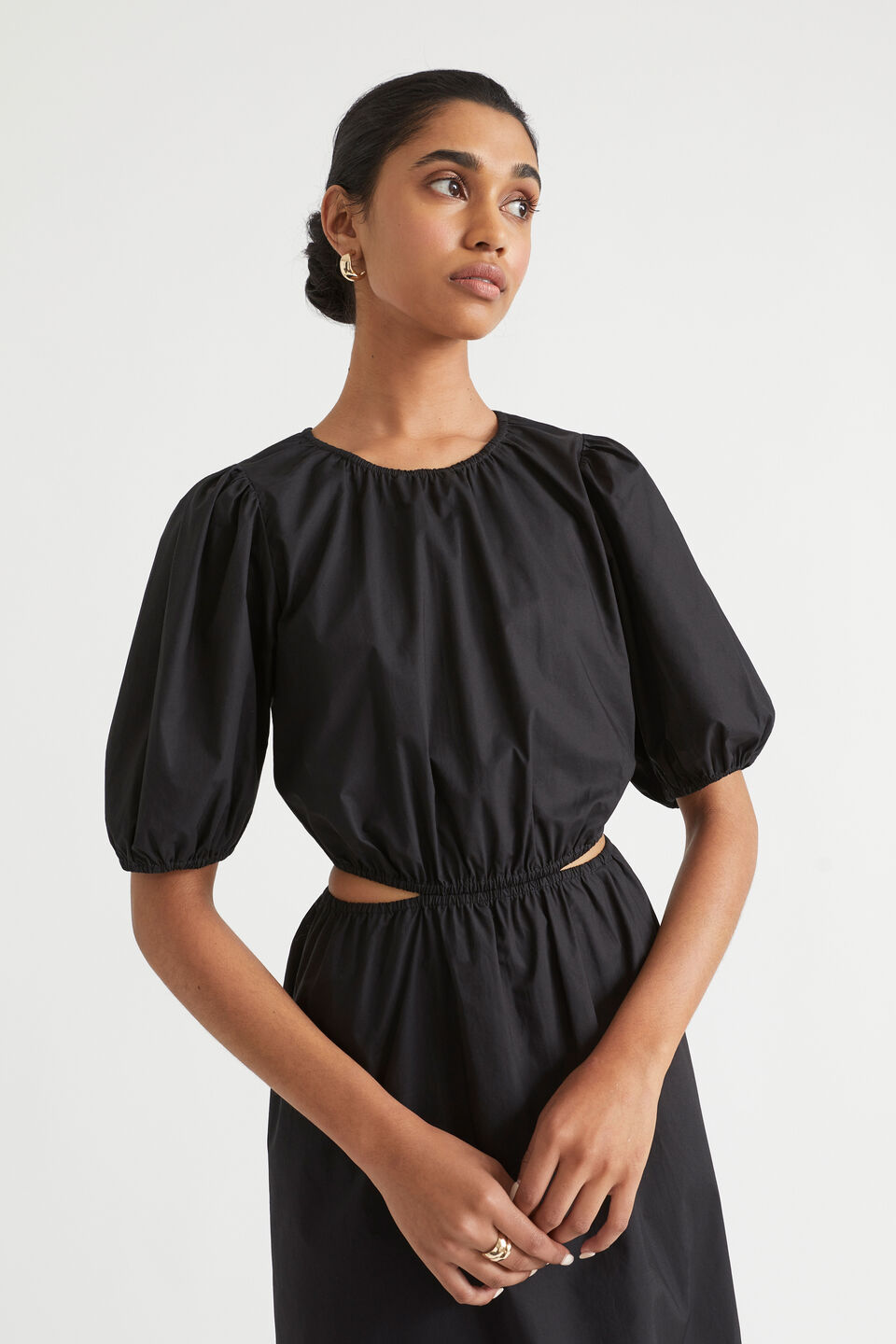 Poplin Cut Out Midi Dress  Black