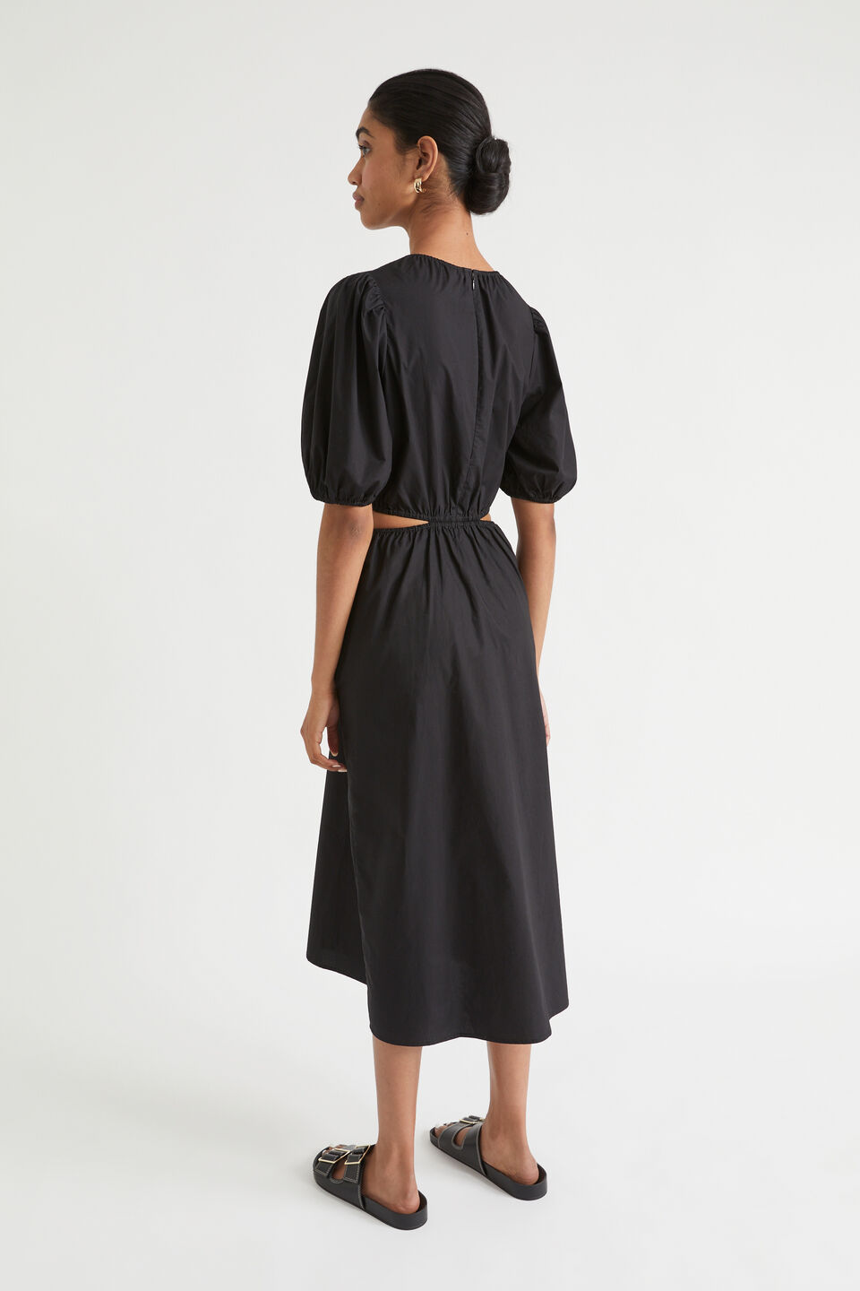 Poplin Cut Out Midi Dress  Black