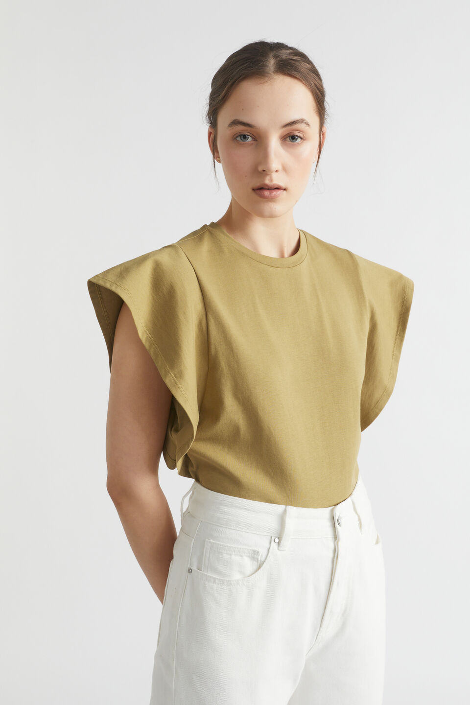 Ruffle Sleeve Tee  Deep Bronze