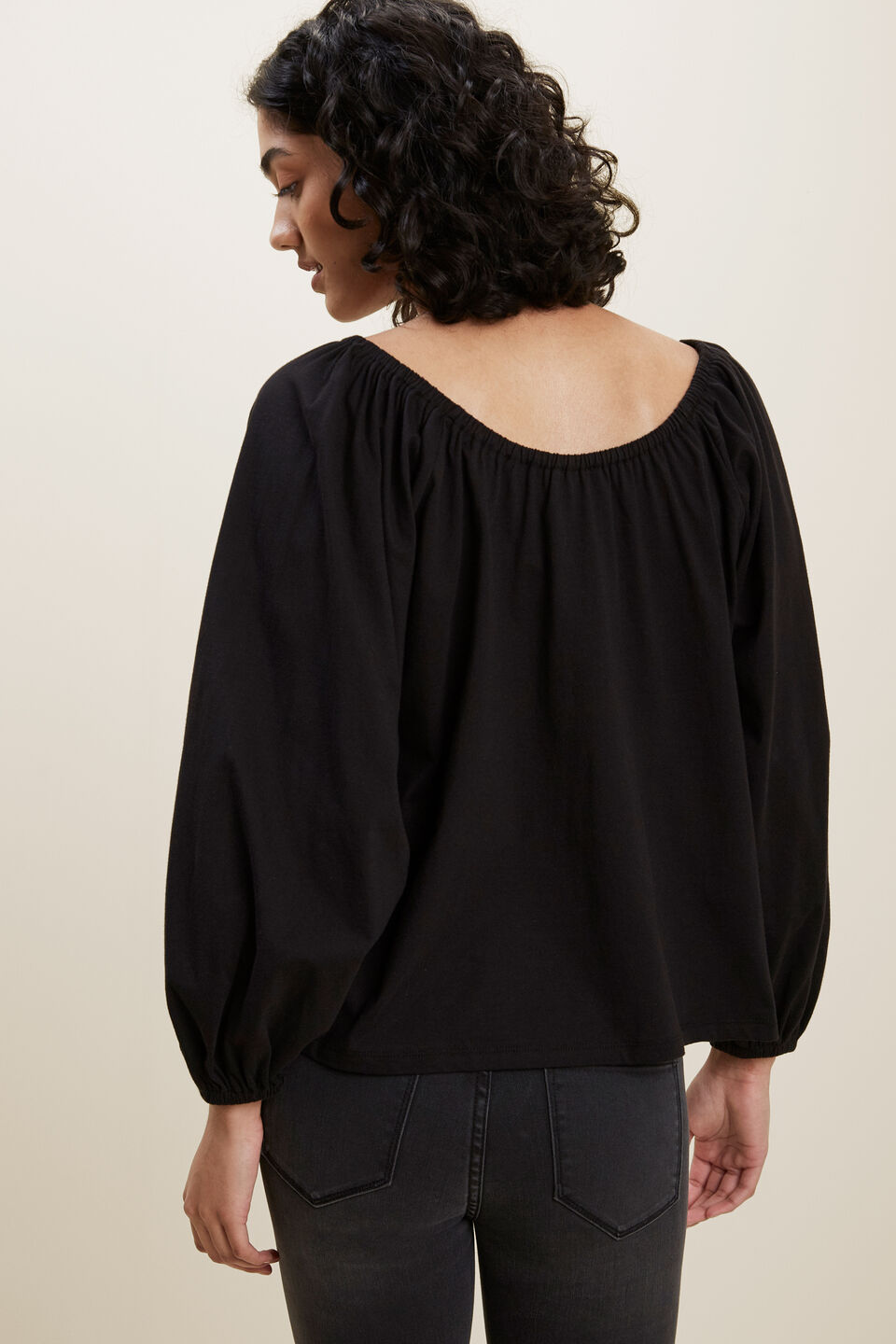 Gathered Blouson Top  Black