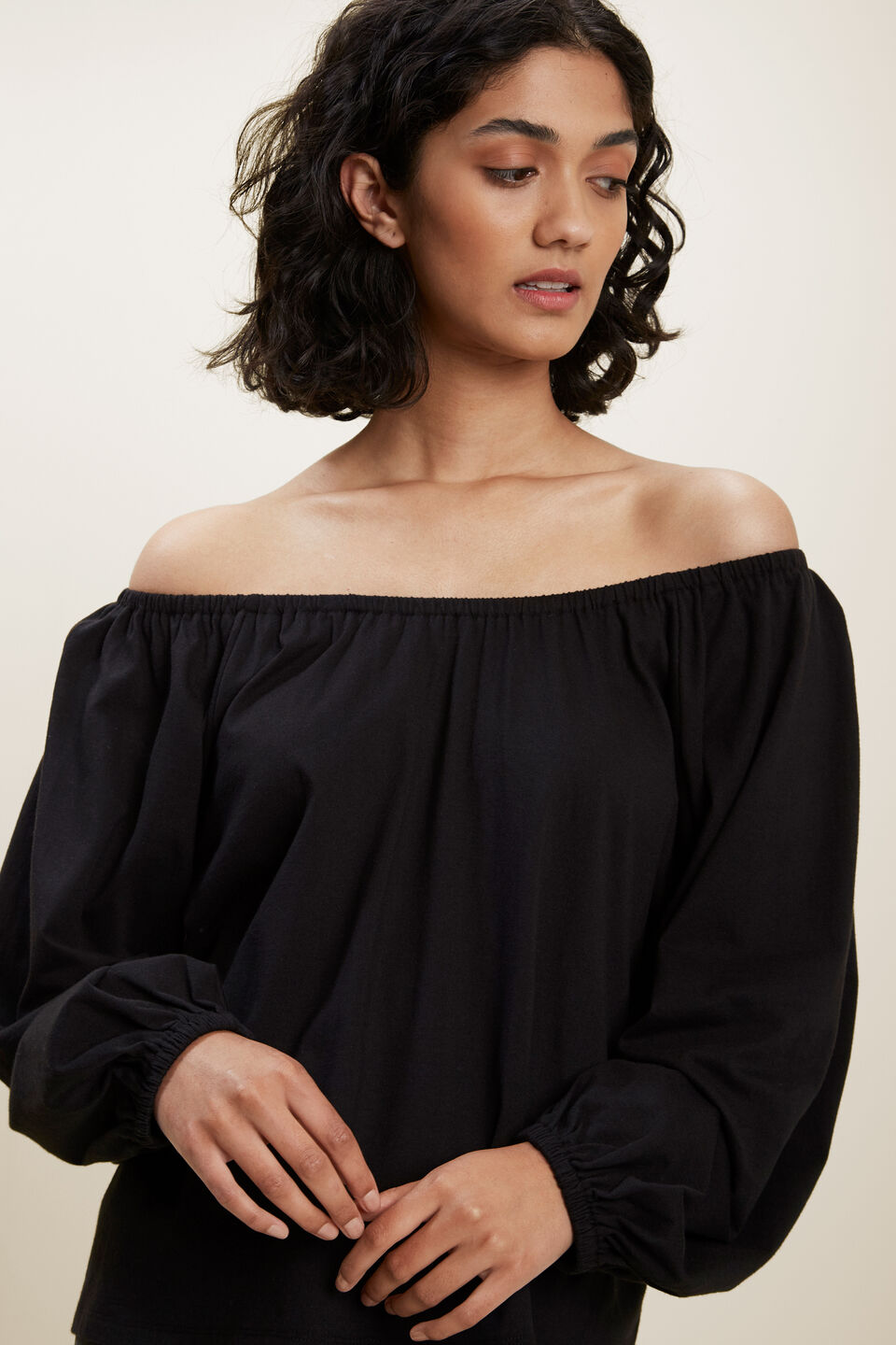 Gathered Blouson Top  Black