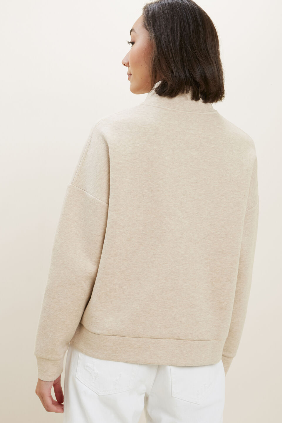 Zip Collared Sweater  Champagne Beige Marle