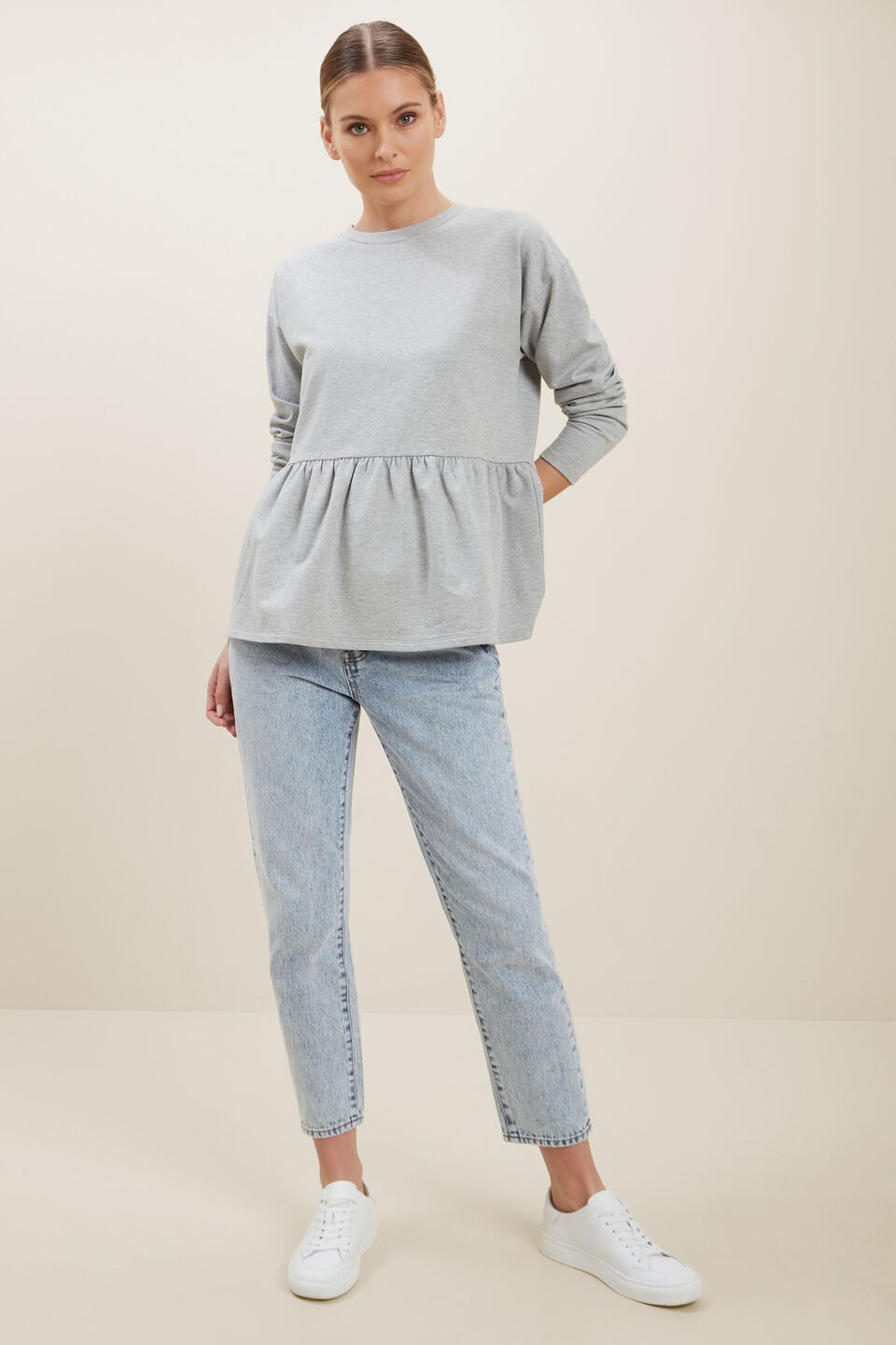 Babydoll Peplum Sweater  Dim Grey Marle