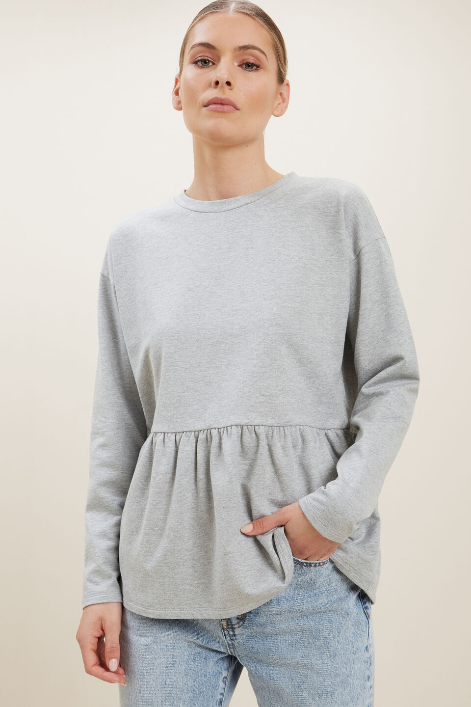 Babydoll Peplum Sweater  Dim Grey Marle