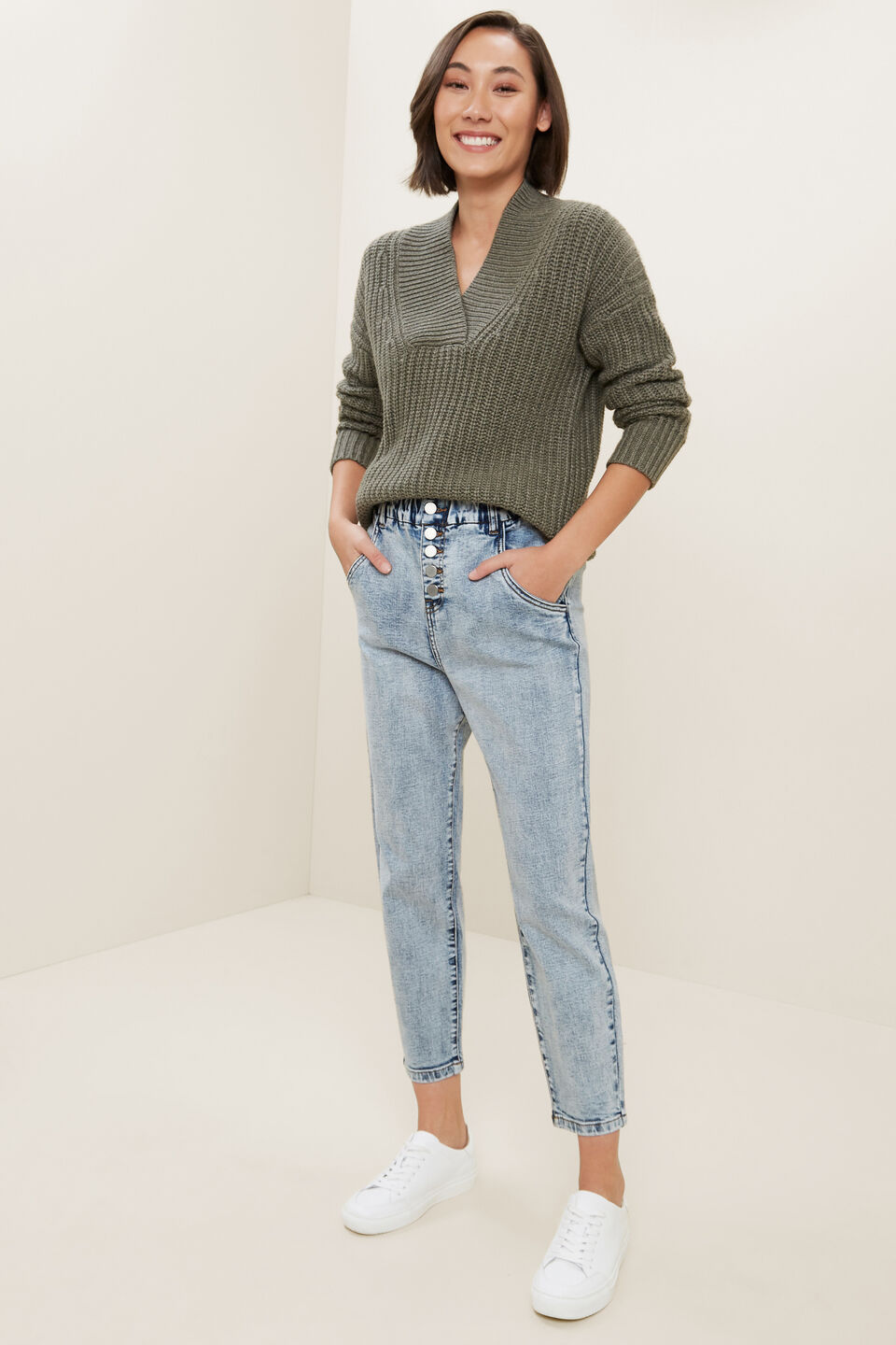 Shawl Collar Sweater  Olive Khaki Marle