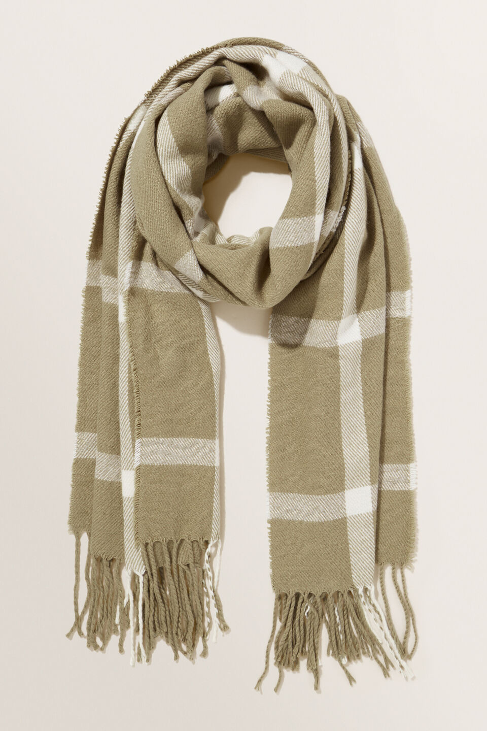 Minimal Check Scarf  Olive Khaki Multi